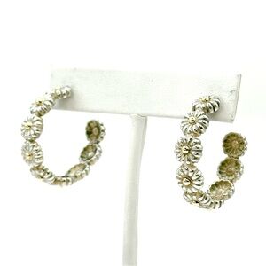 Lagos Two Tone Silver & Gold Daisy Flower Hoop Earrings